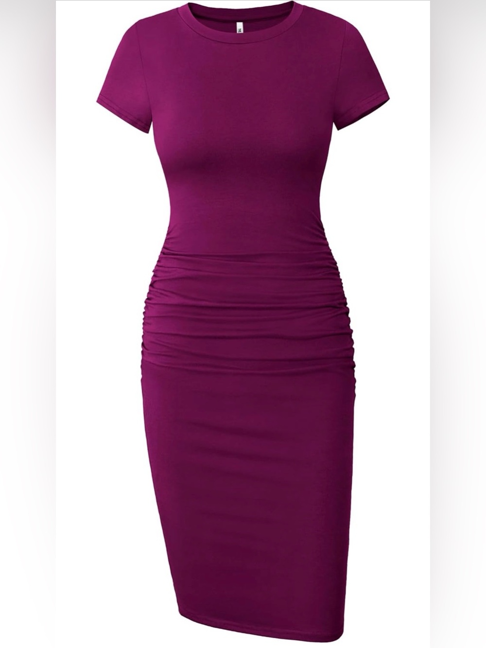 Missufe Women's Size L Short Sleeve Ruched Casual Sundress Midi Dress